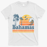 Bahamas Beach Summer Vacation Sunset Vintage 70S Retro T-Shirt - White