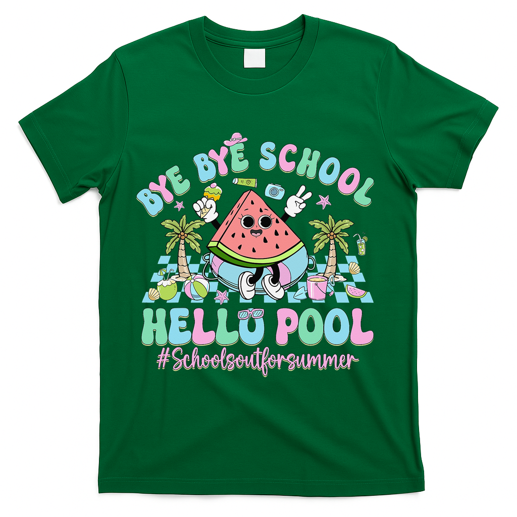 Bye Bye School Hello Pool Schools Out For Summer Teacher T-Shirt - Green