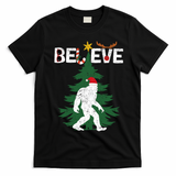 Believe Bigfoot Sasquatch Yeti Santa Hat Christmas Pajamas T-Shirt - Black