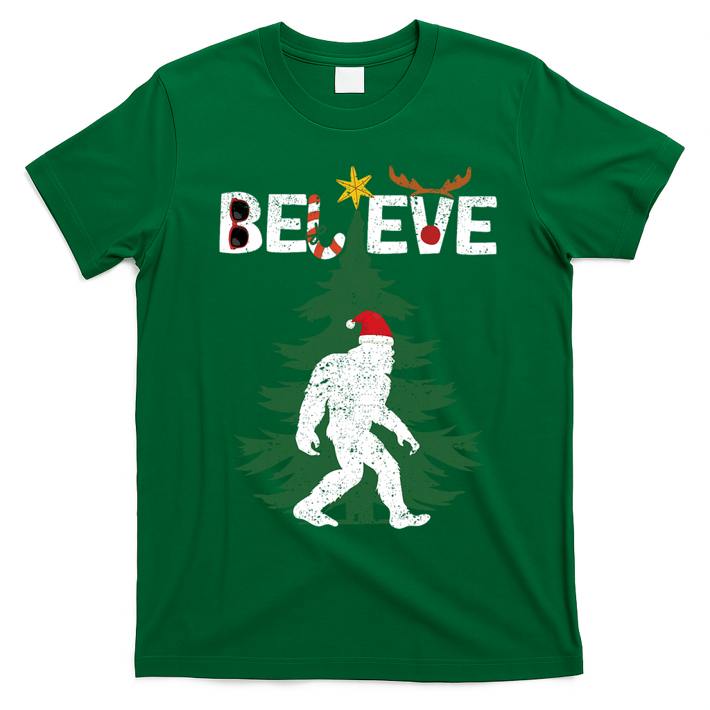 Believe Bigfoot Sasquatch Yeti Santa Hat Christmas Pajamas T-Shirt - Irish Green