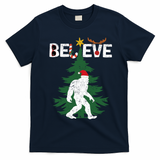 Believe Bigfoot Sasquatch Yeti Santa Hat Christmas Pajamas T-Shirt - Navy Blue