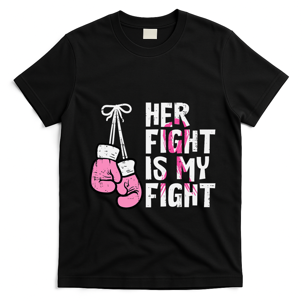 Breast Cancer Boxing Gloves Her Fight My Fight Women T-Shirt - Black