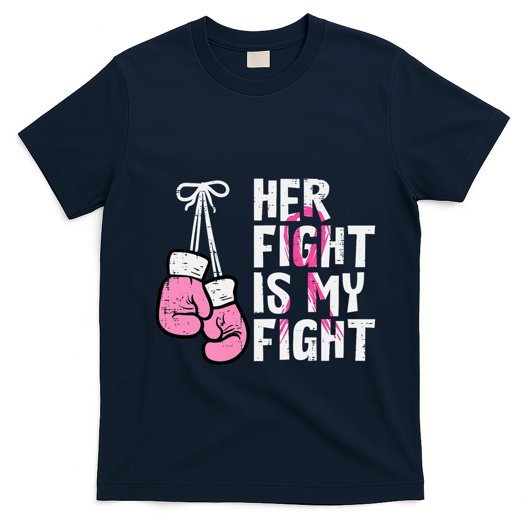 Breast Cancer Boxing Gloves Her Fight My Fight Women T-Shirt - Navy Blue