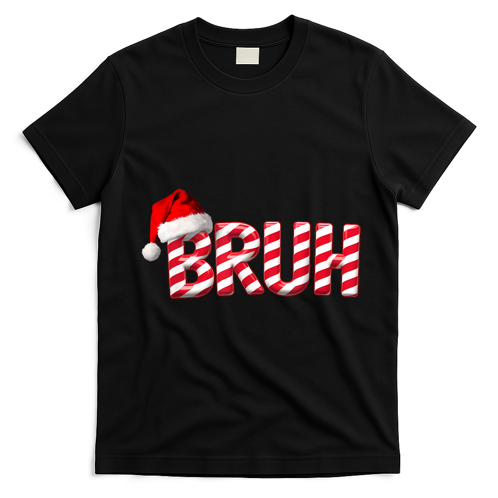 Bruh Christmas Candy Cane For Funny Xmas Bruh T-Shirt - Black