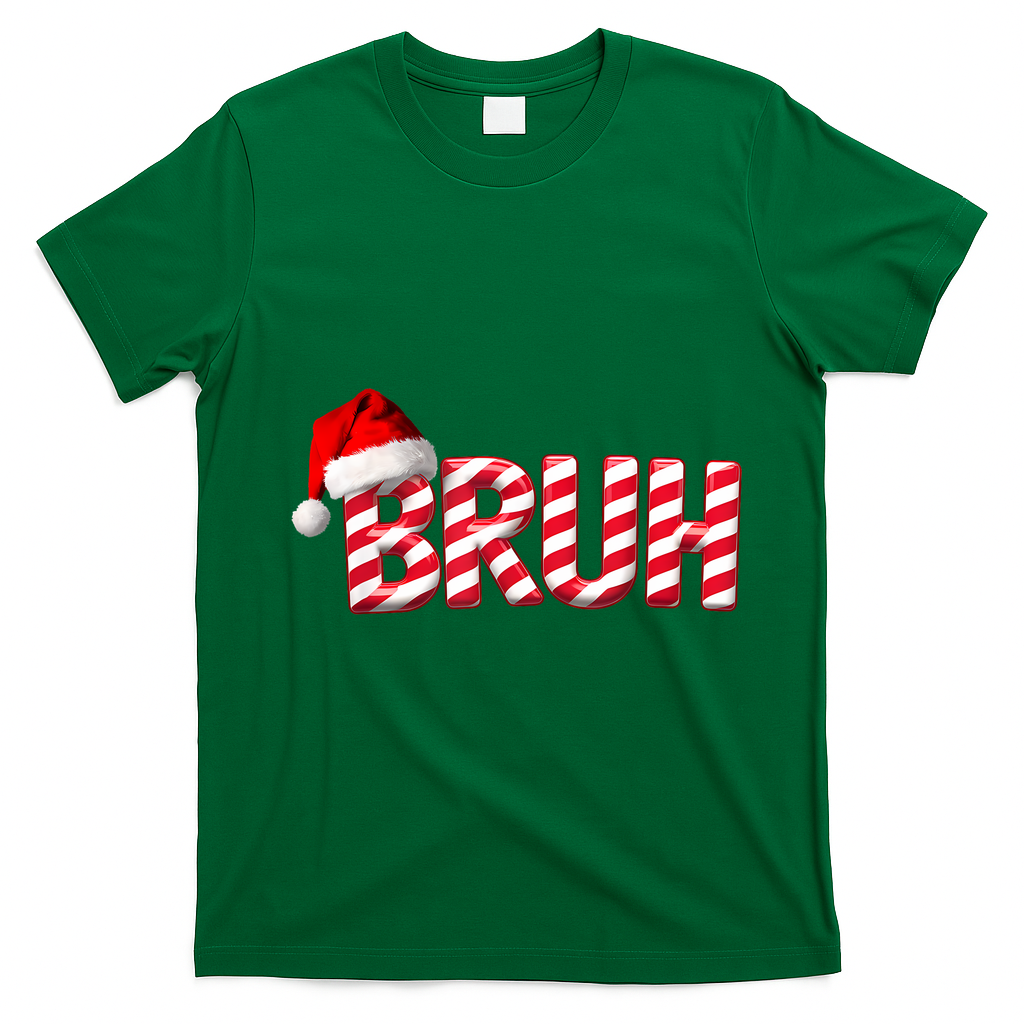 Bruh Christmas Candy Cane For Funny Xmas Bruh T-Shirt - Irish Green