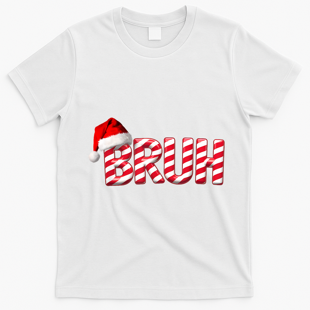 Bruh Christmas Candy Cane For Funny Xmas Bruh T-Shirt - White