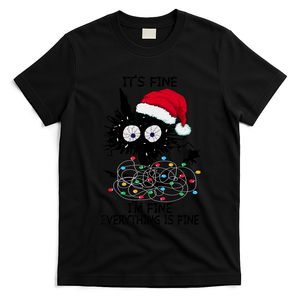Black Cats Christmas It's Fine I'm Fine Everything Is Fine T-Shirt