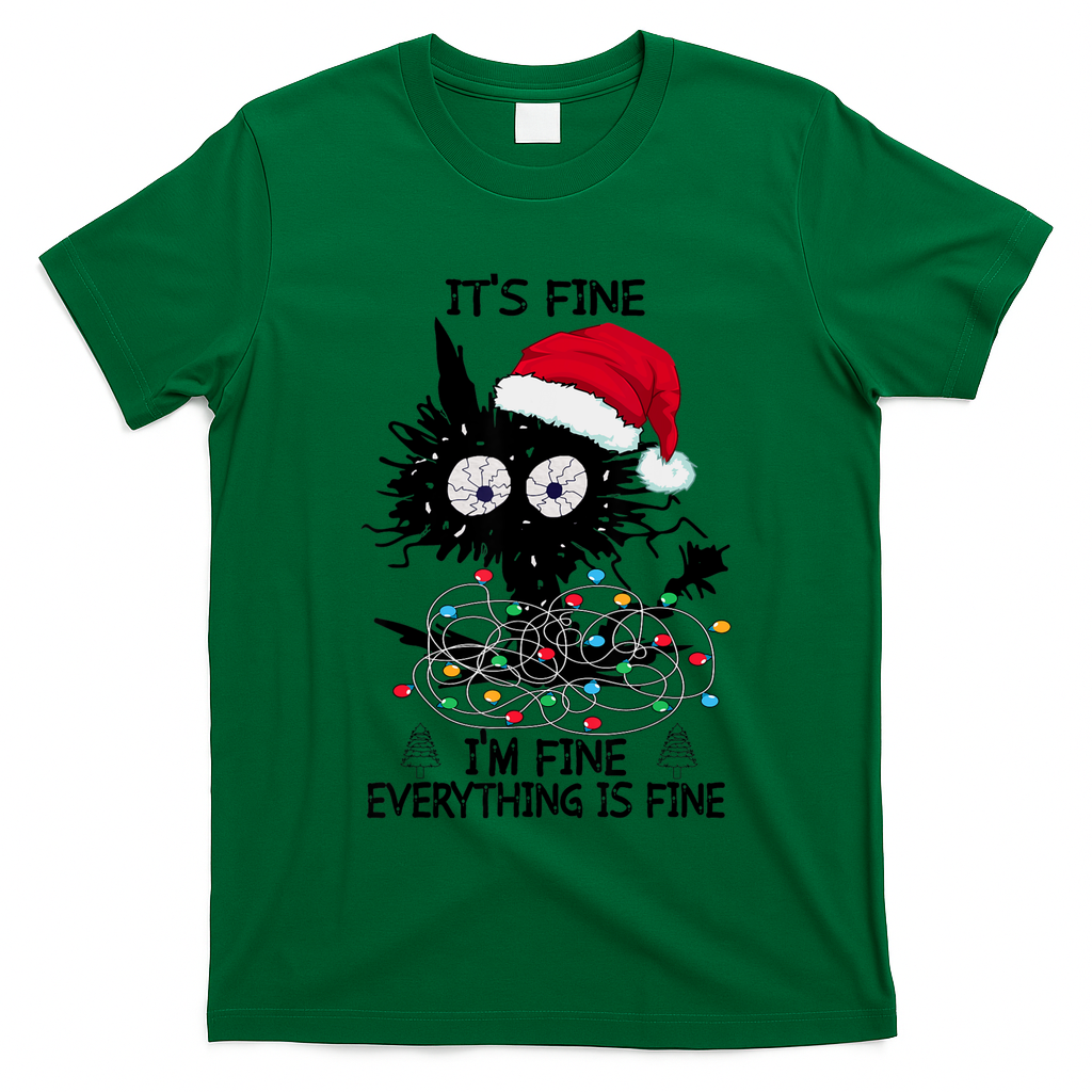 Black Cats Christmas It's Fine I'm Fine Everything Is Fine T-Shirt
