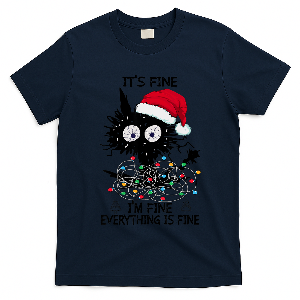 Black Cats Christmas It's Fine I'm Fine Everything Is Fine T-Shirt