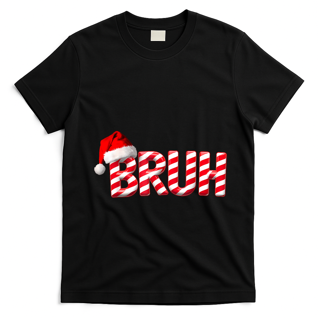 Bruh Christmas Candy Cane For Teen Boy Funny Xmas Bruh T-Shirt - Black