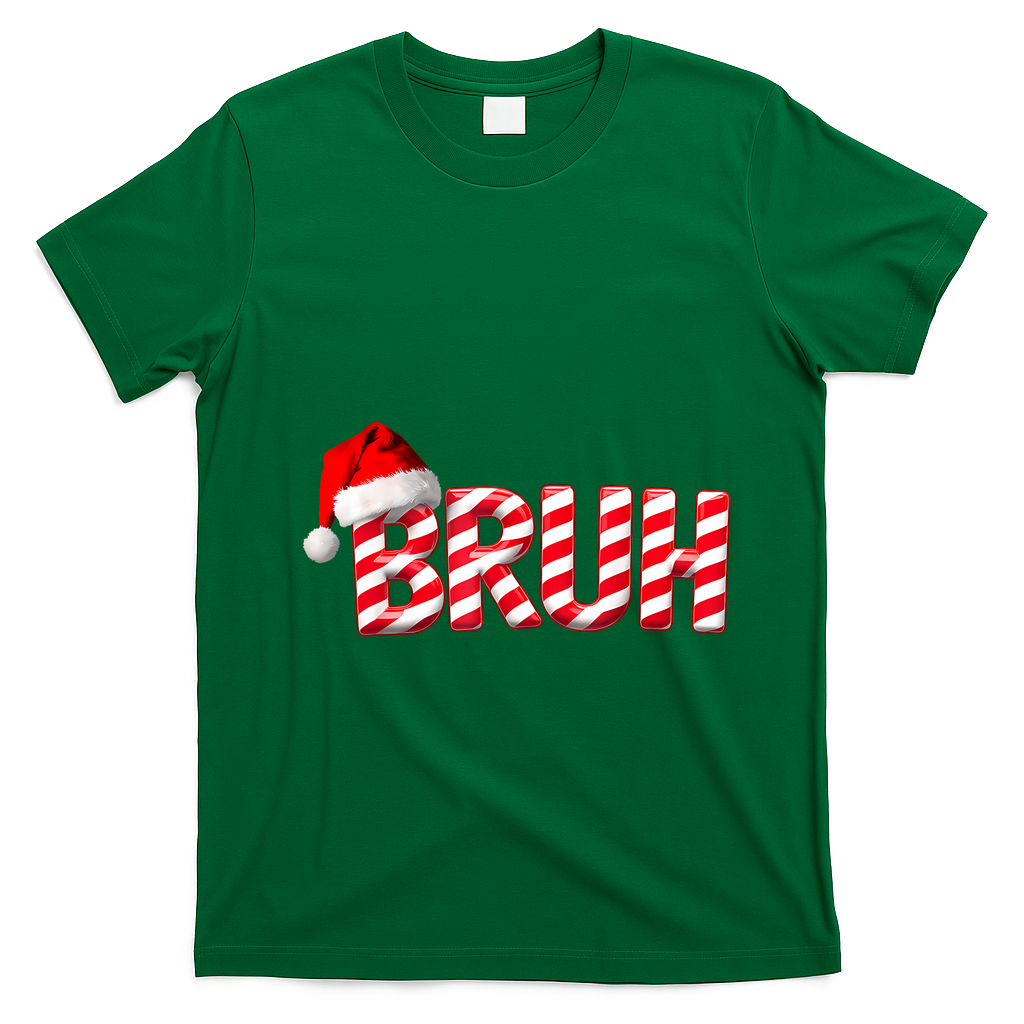 Bruh Christmas Candy Cane For Teen Boy Funny Xmas Bruh T-Shirt - Irish Green