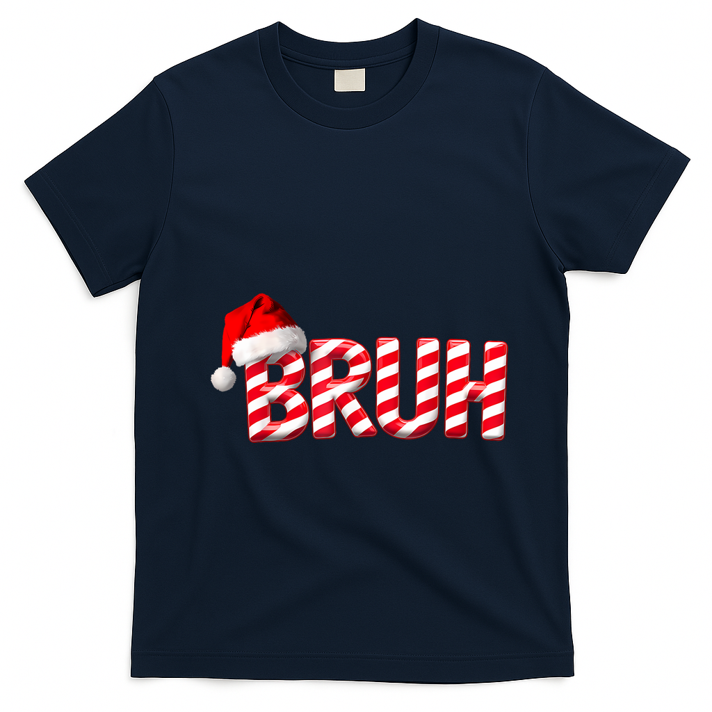 Bruh Christmas Candy Cane For Teen Boy Funny Xmas Bruh T-Shirt - Navy Blue