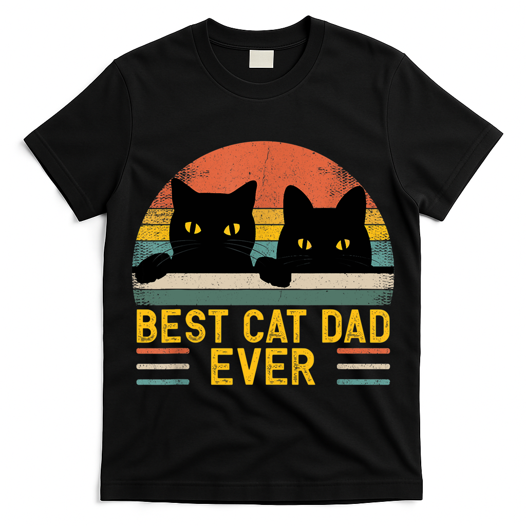 Best Cat Dad Ever Vintage Retro Style Black Cats Lover TShirt T-Shirt