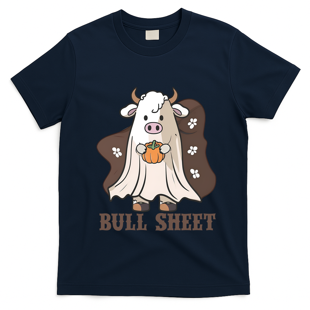 Boo Cow Farm Animals Funny Ghost Halloween Bull Sheet Gift T-Shirt - Navy Blue