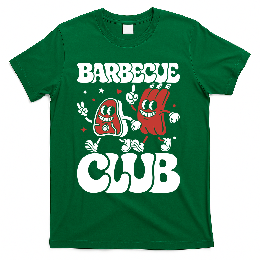 Barbecue Club Funny Cartoon Meat Lovers Retro T-Shirt - Green