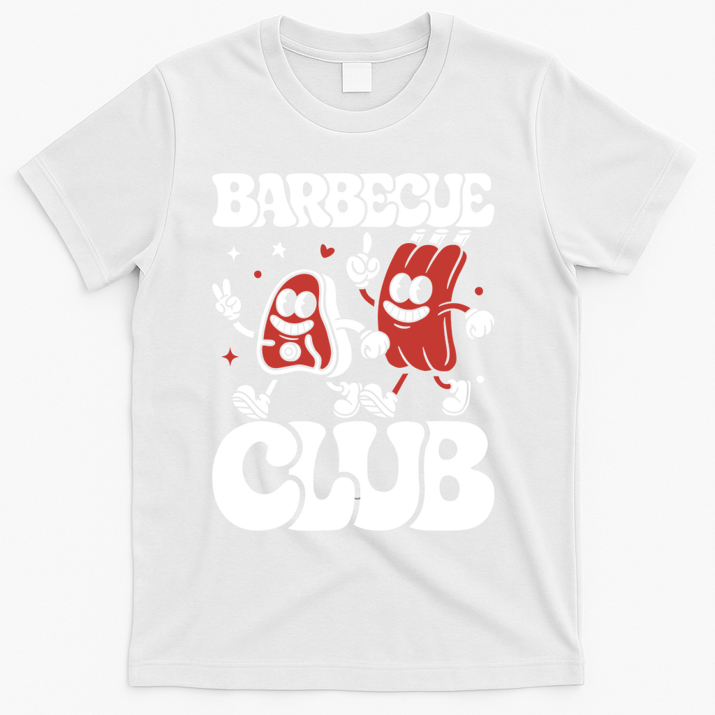 Barbecue Club Funny Cartoon Meat Lovers Retro T-Shirt - White