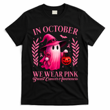 Breast Cancer Halloween Ghost Wear Pink In October T-Shirt - Black
