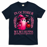 Breast Cancer Halloween Ghost Wear Pink In October T-Shirt - Navy Blue