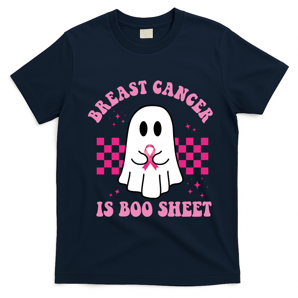 Breast Cancer Is Boo Sheet October Awareness T-Shirt - Navy Blue