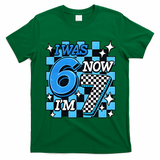 Blue Checkered I Was 6 Now I'm 7 67 Birthday Boy T-Shirt