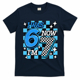 Blue Checkered I Was 6 Now I'm 7 67 Birthday Boy T-Shirt