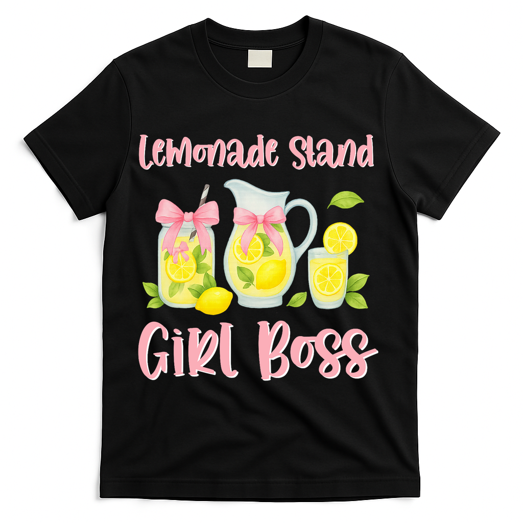 Bow Coquette Lemonade Stand Girl Boss Ceo Lemon Juice Summer T-Shirt - Black