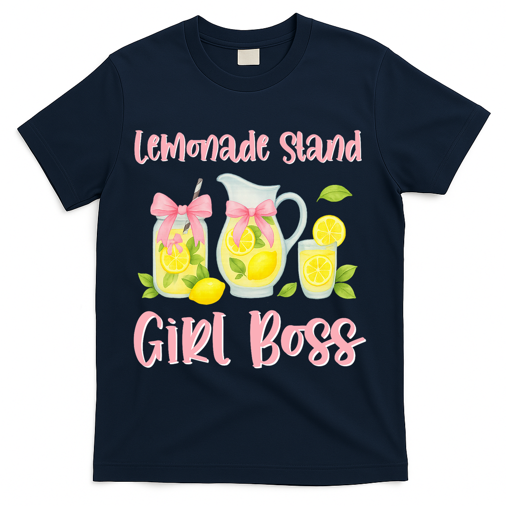 Bow Coquette Lemonade Stand Girl Boss Ceo Lemon Juice Summer T-Shirt - Navy
