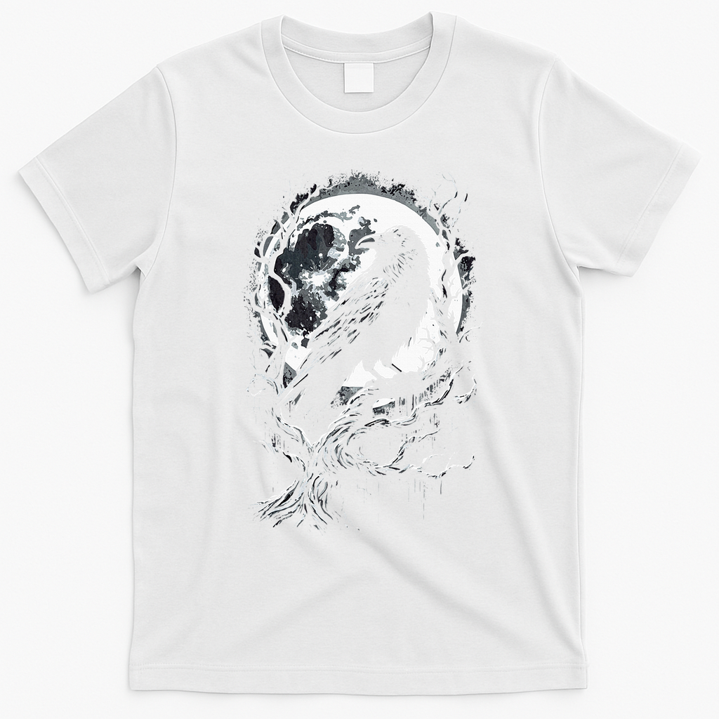 Black Crow Raven Bird T-Shirt - White