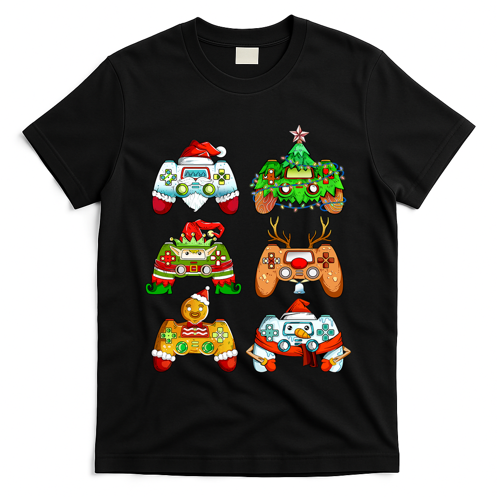 Boys Christmas Santa Elf Gaming Controllers Gamer Xmas T-Shirt