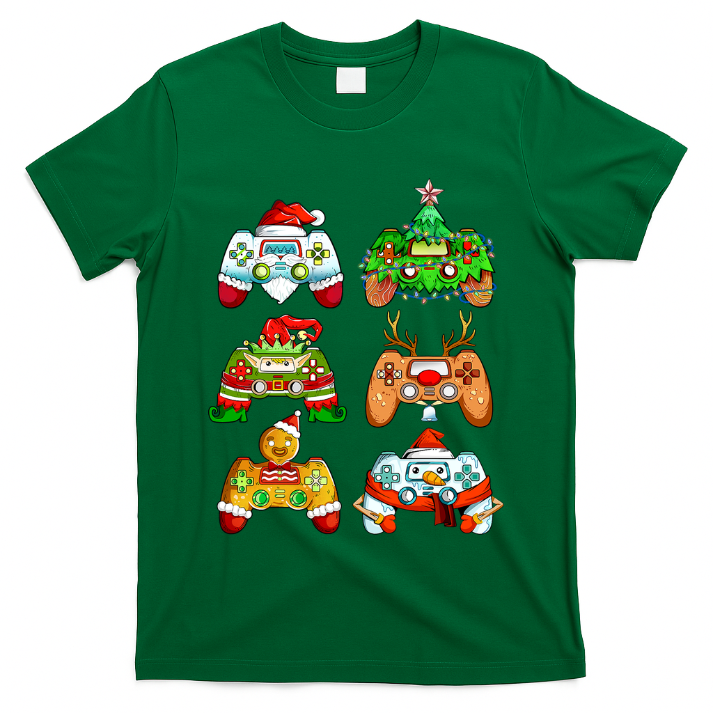 Boys Christmas Santa Elf Gaming Controllers Gamer Xmas T-Shirt