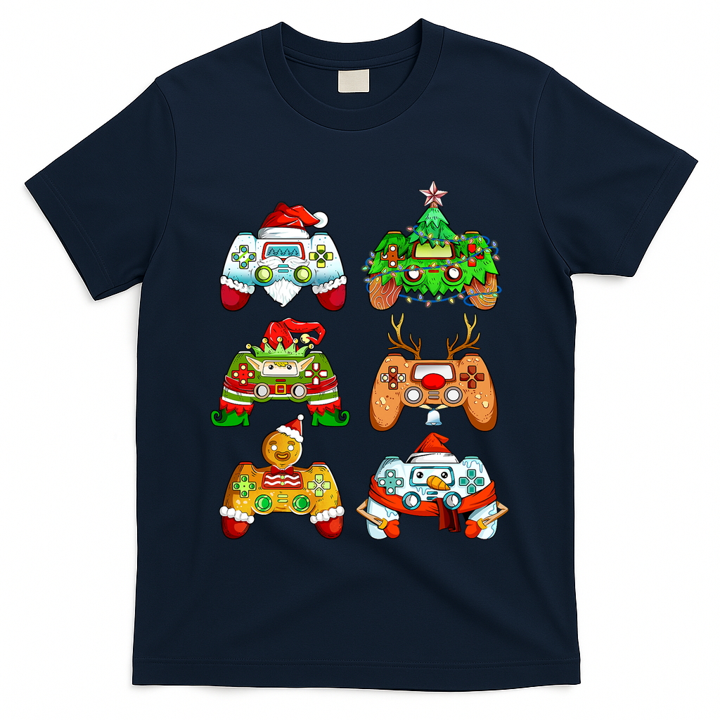 Boys Christmas Santa Elf Gaming Controllers Gamer Xmas T-Shirt