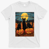 Black Cat Starry Night Van Gogh Funny Halloween T-Shirt - White