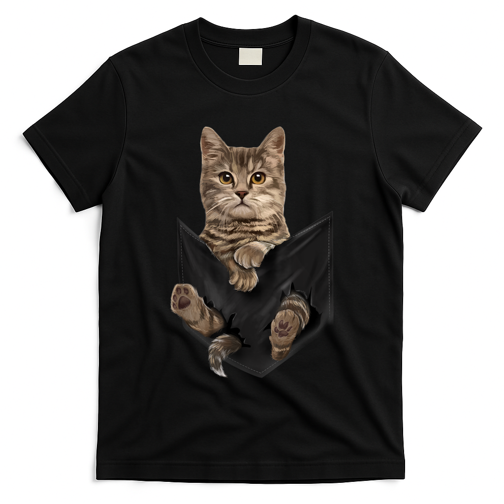 Brown Cat Sits In Pocket TShirt Cats Tee Shirt Gifts T-Shirt