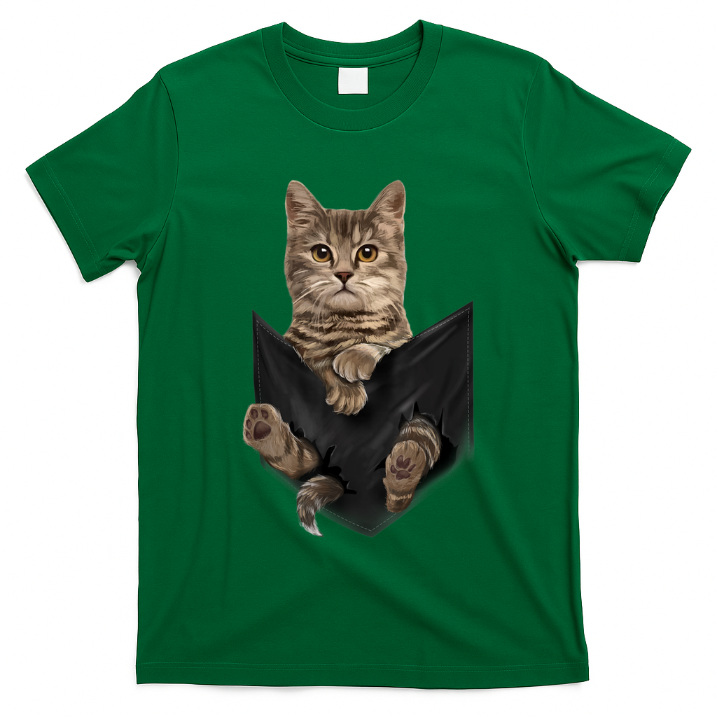 Brown Cat Sits In Pocket TShirt Cats Tee Shirt Gifts T-Shirt