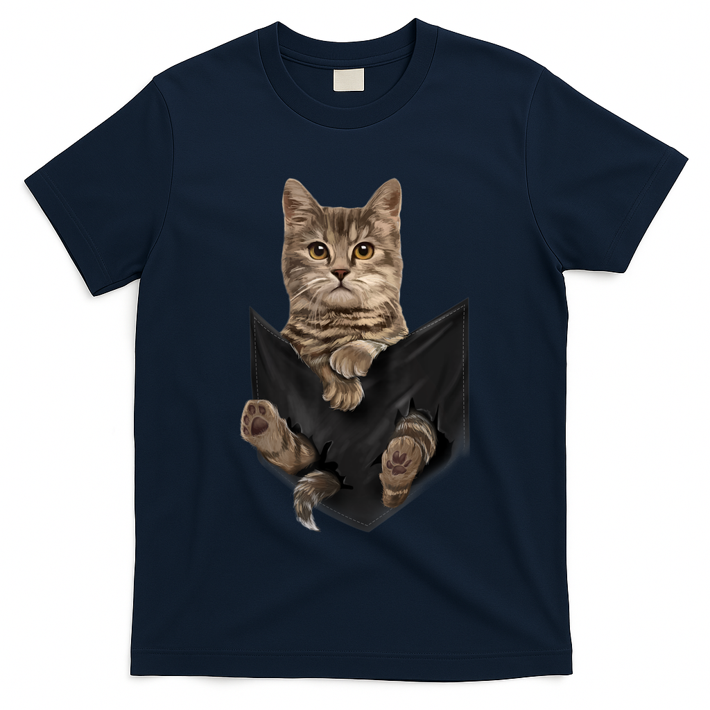 Brown Cat Sits In Pocket TShirt Cats Tee Shirt Gifts T-Shirt