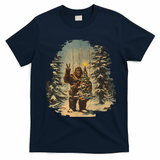 Bigfoot Christmas Tree Lights Tarot Xmas Sasquatch T-Shirt - Navy Blue