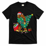Bigfoot Christmas Tree Lights Xmas T-Shirt - Black