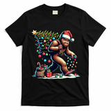 Bigfoot Christmas Tree Lights Xmas Sasquatch Lovers Gift T-Shirt - Black