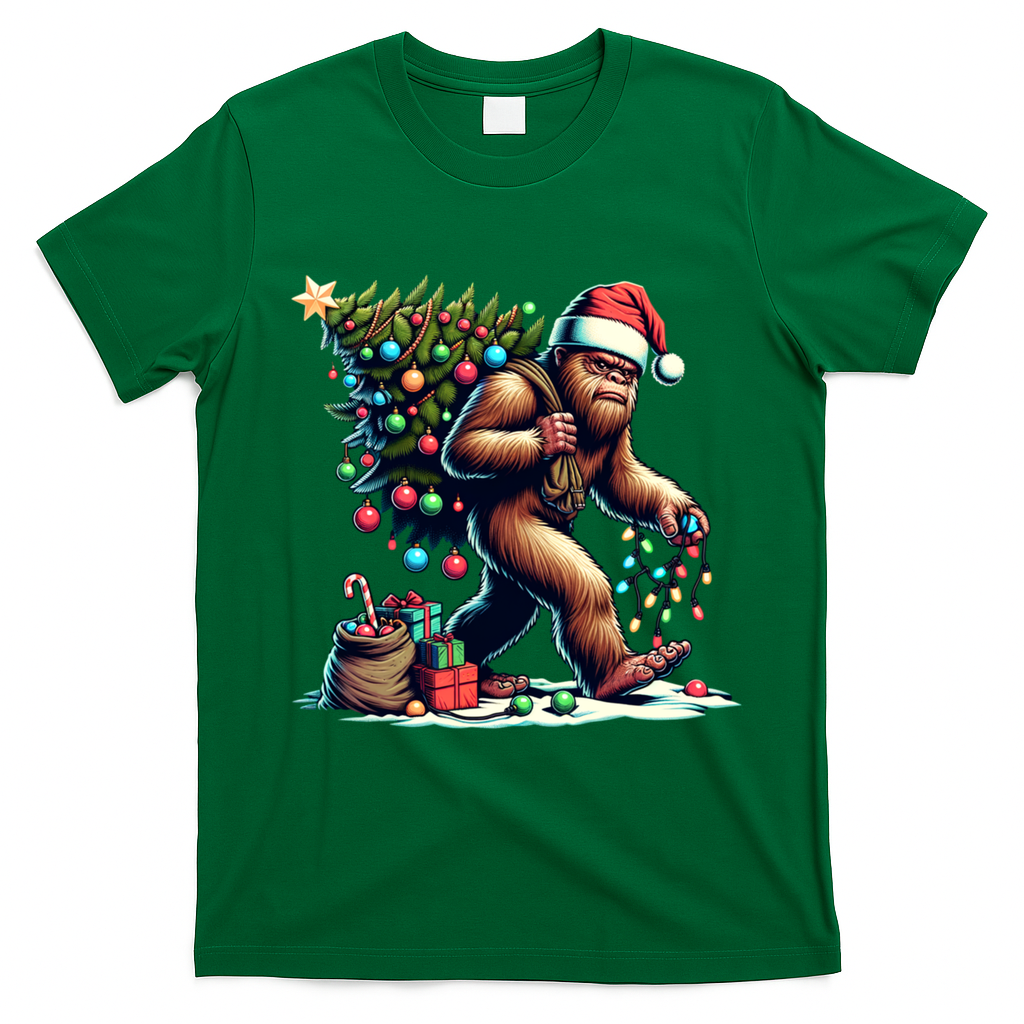 Bigfoot Christmas Tree Lights Xmas Sasquatch Lovers Gift T-Shirt - Irish Green