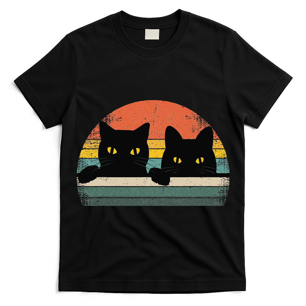 Black Cat Vintage Retro Style Cats Lover Gift T-Shirt