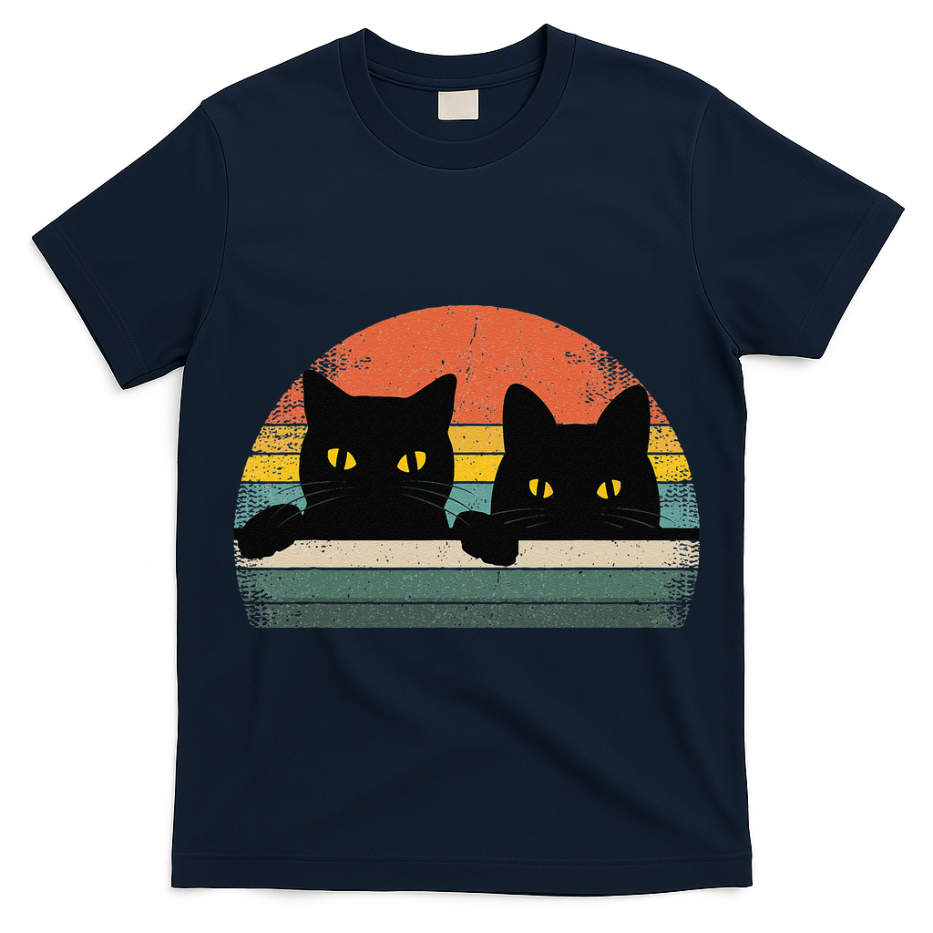 Black Cat Vintage Retro Style Cats Lover Gift T-Shirt
