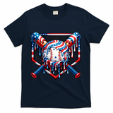 Baseball Drip American Flag 4th Of July T-Shirt - Navy