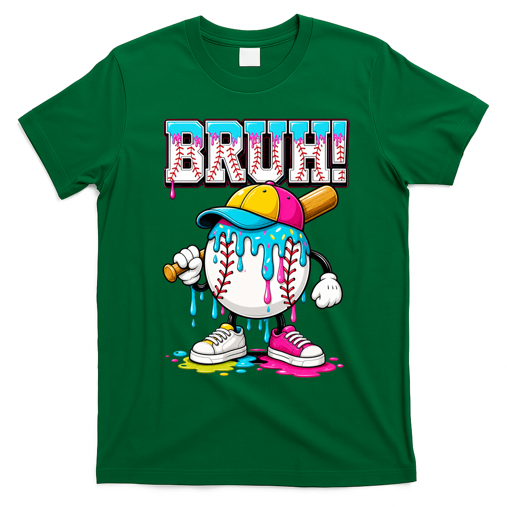 Baseball Drip Bruh Ice Cream Meme For Son Grandson  T-Shirt - Irish Green