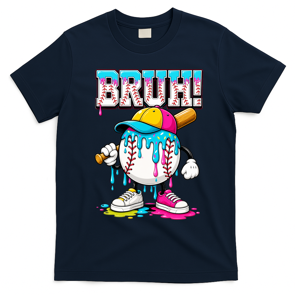Baseball Drip Bruh Ice Cream Meme For Son Grandson  T-Shirt - Navy Blue
