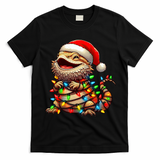 Bearded Dragon Christmas Lights Santa Hat T-Shirt - Black