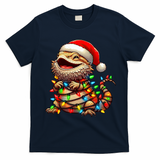 Bearded Dragon Christmas Lights Santa Hat T-Shirt - Navy Blue