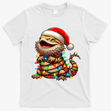 Bearded Dragon Christmas Lights Santa Hat T-Shirt - White
