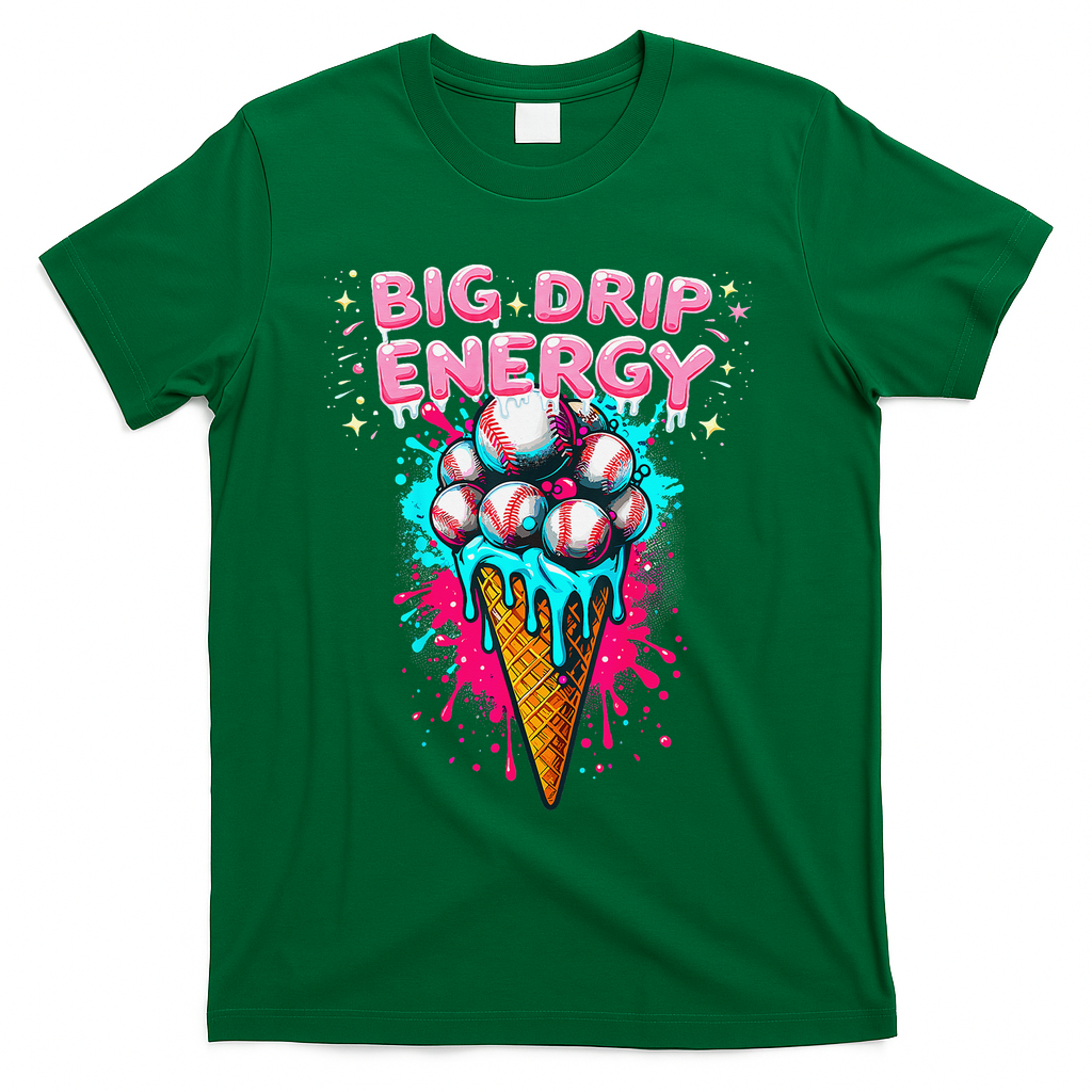 Big Drip Energy Ice Cream Baseball Funny Summer Vibes T-Shirt - Green