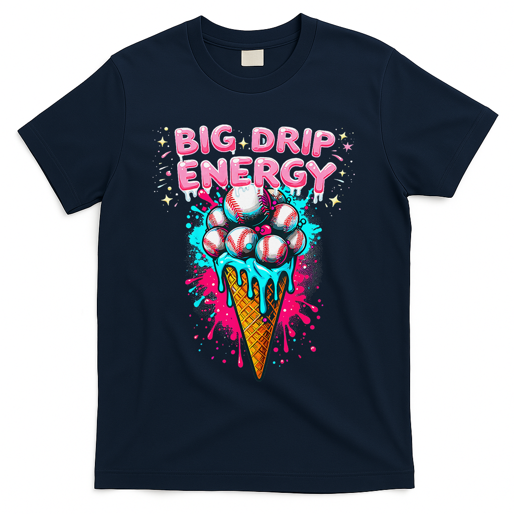 Big Drip Energy Ice Cream Baseball Funny Summer Vibes T-Shirt - Navy