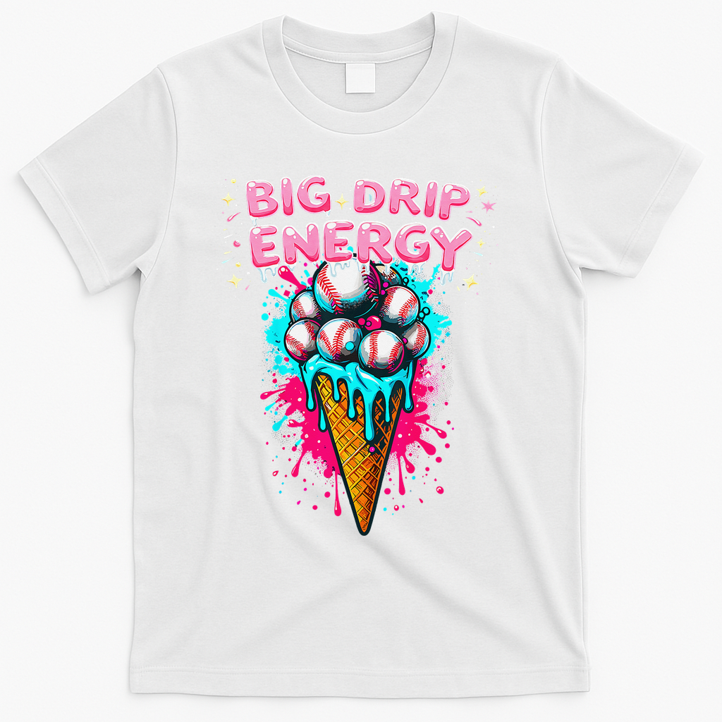 Big Drip Energy Ice Cream Baseball Funny Summer Vibes T-Shirt - White